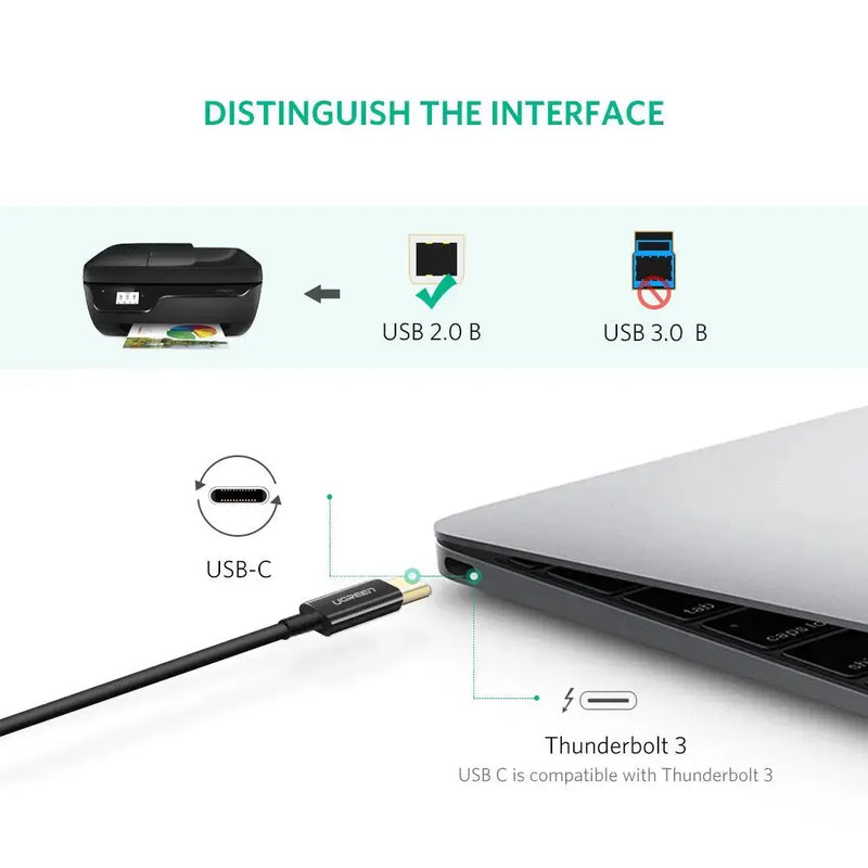 UGREEN USB C to USB Type B 2.0 Printer Scanner Cable 2M MacBook Pro HP Canon Brother Epson Dell Samsung Printer (50446) Ugreen