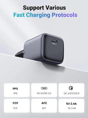 UGREEN Nexode 30W Mini GaN USB-C Charger Compact Fast Wall Charger Power Delivery Foldable iPhone 15 14 iPad Galaxy (90666) Ugreen