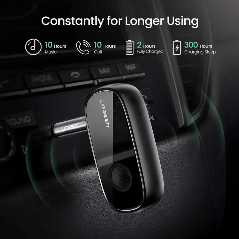 UGREEN Bluetooth Receiver 5.0 Car Adapter Portable Wireless Audio 3.5mm AUX Music Streaming Speaker Hands-Free Mic (70304) Ugreen