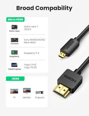 UGREEN 30148 1m micro HDMI to HDMI cable, 4K60, broad compatibility