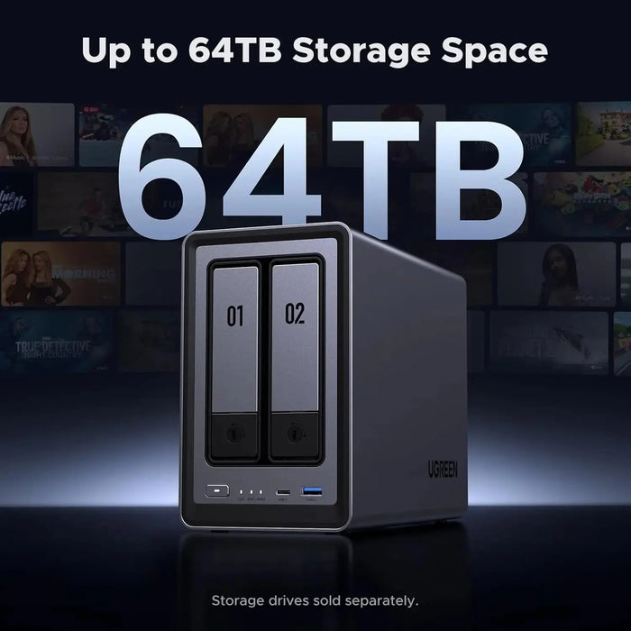UGREEN DXP2800 Network Attached Storage 2-Bay SATA Intel X86 12th Gen N Series 4 Core 8GB DDR5 2.5GbE 32GB eMMC (25369) Ugreen