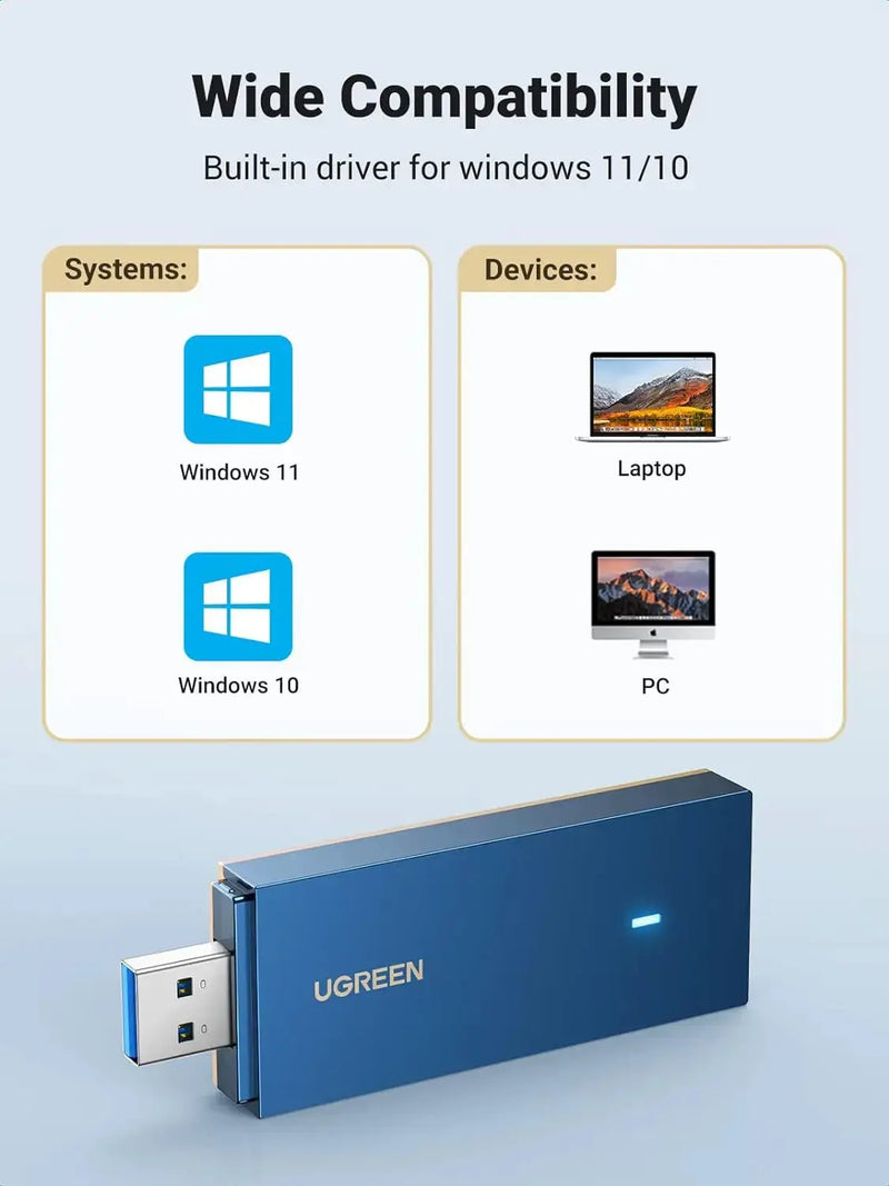 UGREEN AX1800 WiFi 6 USB 3.0 Adapter Dual Band 5G 2.4G Network Dongle 802.11AX PC Laptop Windows 10 11 90340 Ugreen