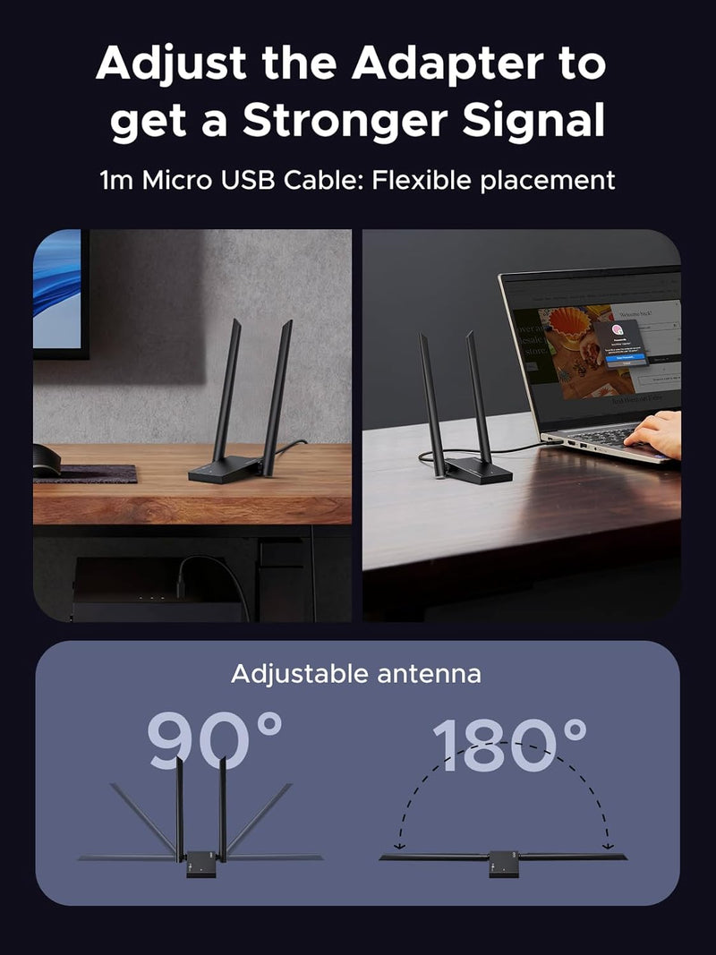 UGREEN CM787 75917 AXE5400 tri-band Wi-Fi 6E USB adapter adjustable antenna for a stronger signal