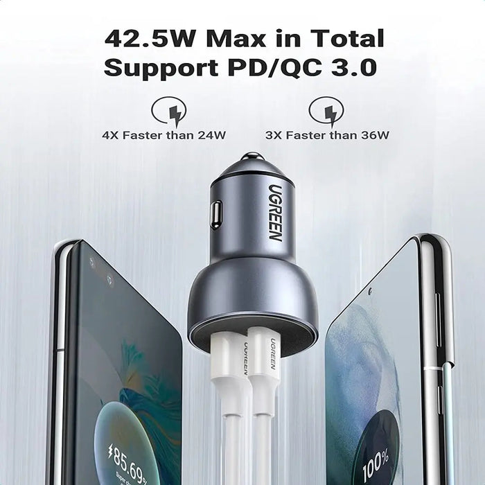 UGREEN 52.5W USB C Car Charger PD 30W QC 18W Fast Car Charging iPhone 14 13 12 iPad Galaxy S23 S22 S21 Pixel 7 6 (60980)