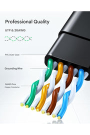 UGREEN 50177 8m flat Cat 6 U/UTP LAN cable, black, professional quality twisted pairs