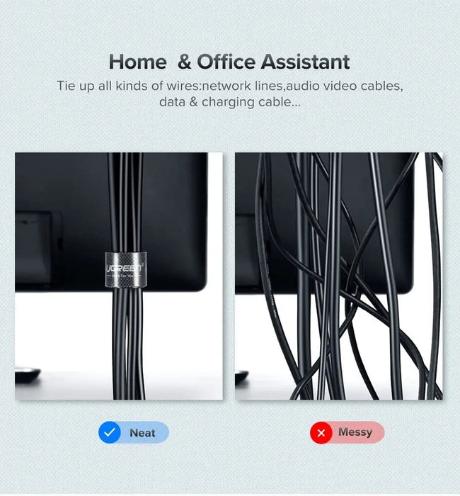 UGREEN 2M Velcro Cable Organizer Reusable Hook Loop Fastening Tape Roll Adjustable Wire Management TV Computer Office Black 40354