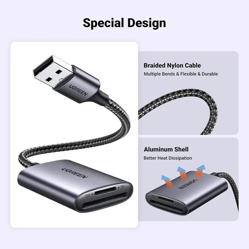 UGREEN USB 3.0 Card Reader 2-in-1 SD TF Micro SD SDHC SDXC MMC Aluminum Case Memory Card Reader PC Laptop 80887 Ugreen
