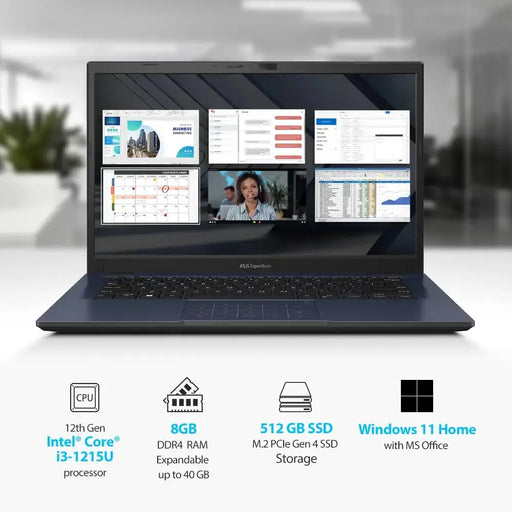 ASUS Expertbook B1402CBA-NK1460, 14" FHD, i3-1215U, 8GB RAM, 512GB SSD, Wi-Fi 6, USB-C, TPM, MIL-STD 810H, DOS – Star Black Asus