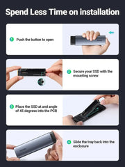 UGREEN M.2 NVMe SATA SSD Enclosure USB-C 3.2 Gen2 10Gbps Thunderbolt 3 Tool-Free External Case 2280 2260 2242 2230 (90264) Ugreen