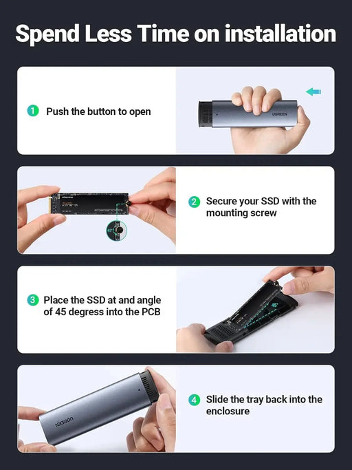 UGREEN M.2 NVMe SATA SSD Enclosure USB-C 3.2 Gen2 10Gbps Thunderbolt 3 Tool-Free External Case 2280 2260 2242 2230 (90264) Ugreen