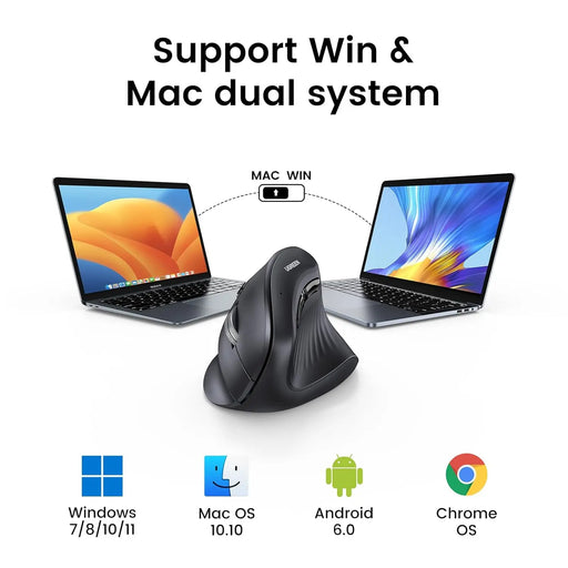 UGREEN Vertical Ergonomic Mouse - Wireless (Bluetooth 5.0 + 2.4G), 5 Buttons, 4000 DPI, Prevents Mouse Arm Strain, Compatible with PC/Laptop/Tablet, Black (25444) - TeckPot