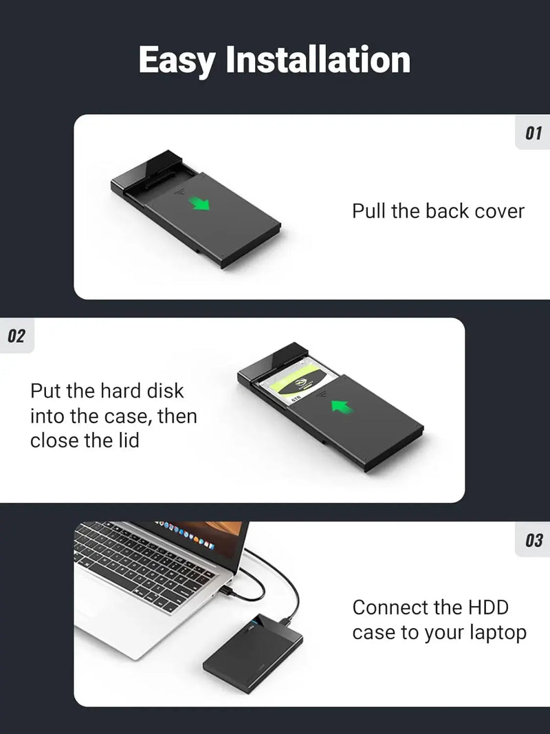 UGREEN 2.5 Inch External Hard Drive Enclosure USB 3.0 SATA HDD SSD Caddy 5Gbps UASP 0.5M Cable (30847) Ugreen