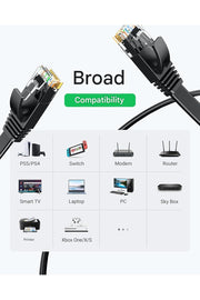 UGREEN 50177 8m flat Cat 6 U/UTP LAN cable, black, broad compatibility
