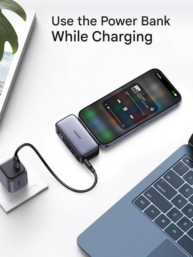 UGREEN PB503 35338 5000mAh 22.5W mini power bank with built-in USB-C use the power bank while charging