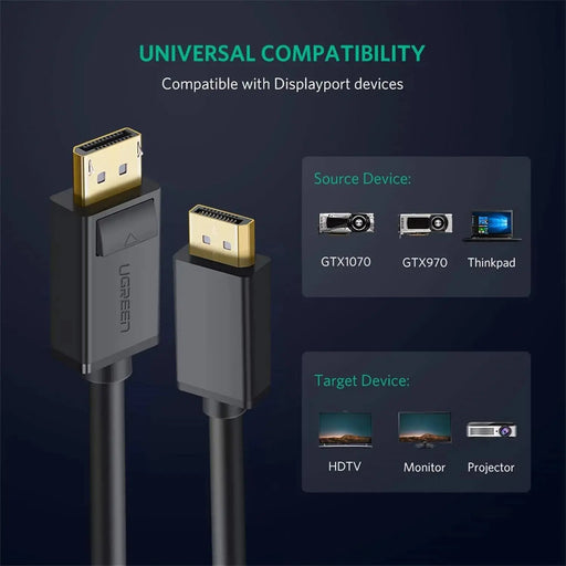 UGREEN DisplayPort to DisplayPort Cable 3M 1.2 4K 60Hz High Speed DP to DP Gold Plated Monitor PC Laptop Graphics (10212) Ugreen