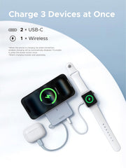 UGREEN MagFlow 65958B 10000mAh Qi2 25W magnetic power bank with built-in cable charges three devices at once