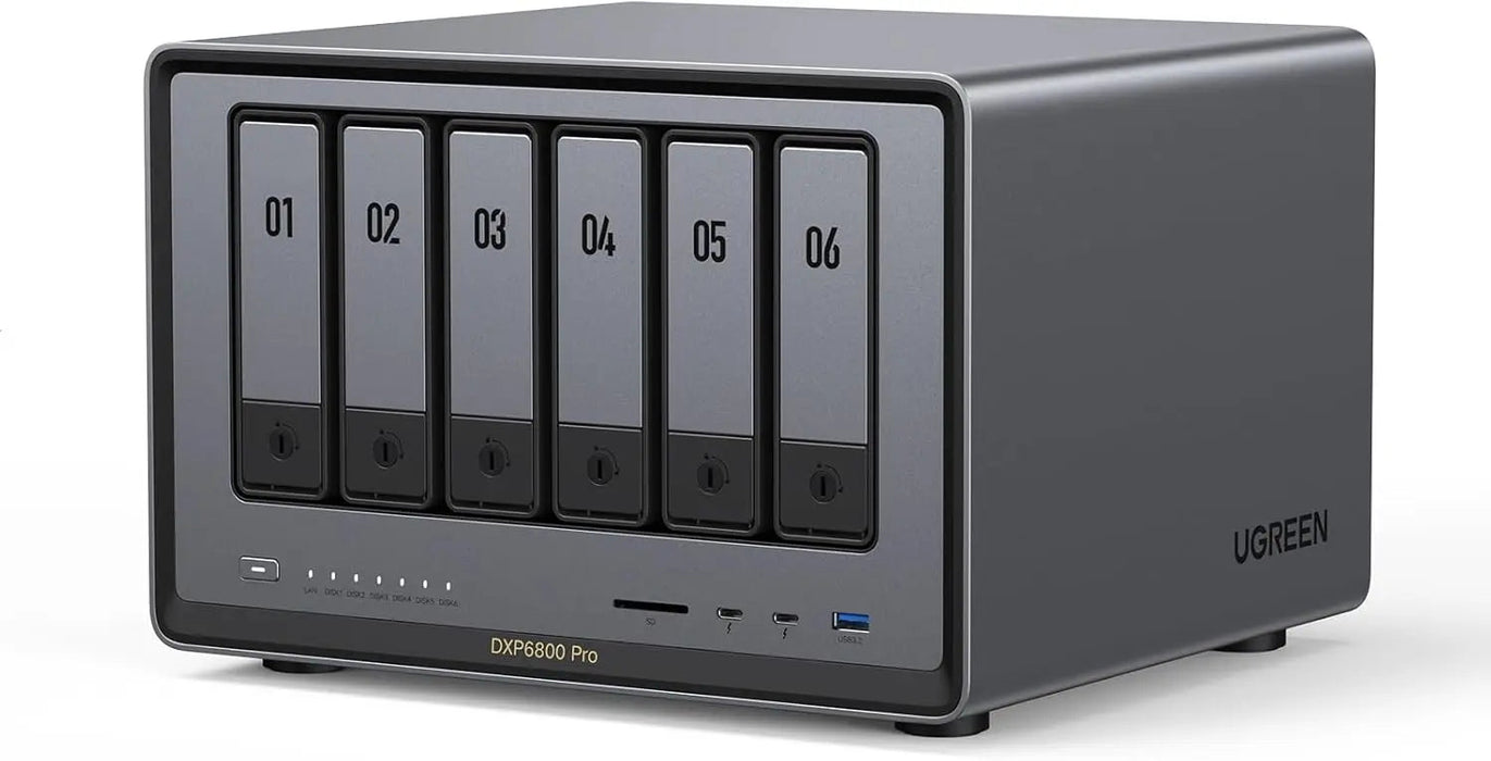 UGREEN NASync DXP6800 Pro 6-Bay Desktop NAS Intel i5 1235u 10-Core 8GB DDR5 128G SSD 10GbE M.2 NVMe 8K HDMI TBT4 (25899B)