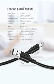 UGREEN 2M USB-A to Micro USB Cable USB 2.0 Data Sync Charging Cord Nickel Plated Android PS4 Controller Camera 60138 Ugreen
