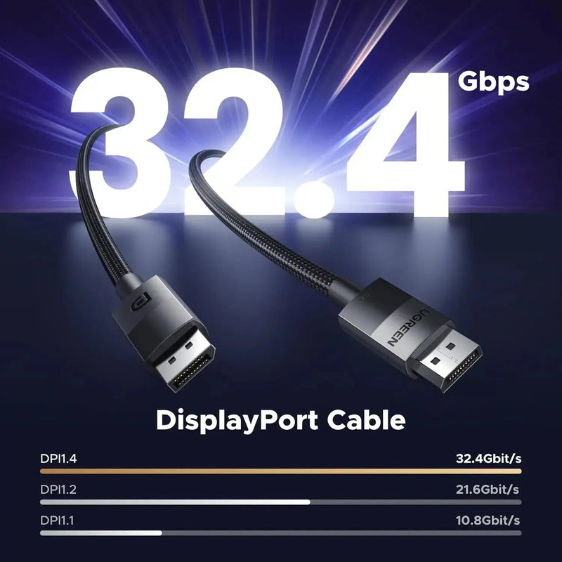 UGREEN 3M DisplayPort 1.4 Cable Nylon Braided 8K@60Hz 4K@144Hz 1080P@240Hz 32.4Gbps HDR Gaming Monitor Laptop PC TV 80393 Ugreen
