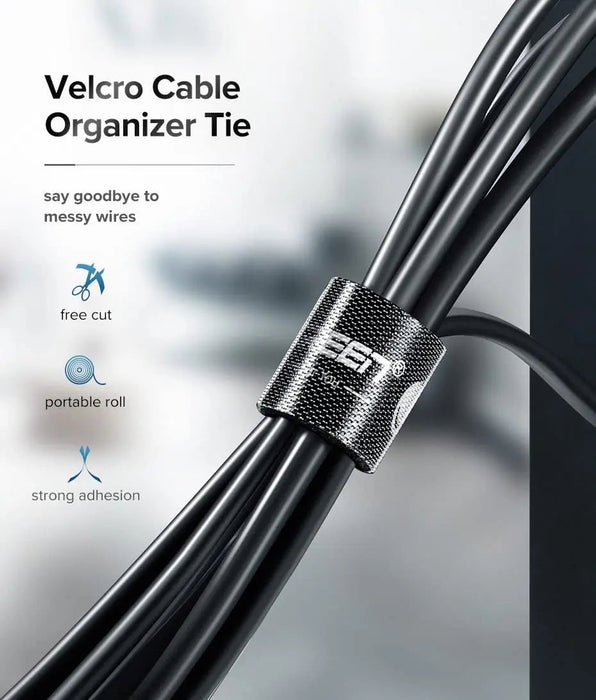 UGREEN 2M Velcro Cable Organizer Reusable Hook Loop Fastening Tape Roll Adjustable Wire Management TV Computer Office Black 40354