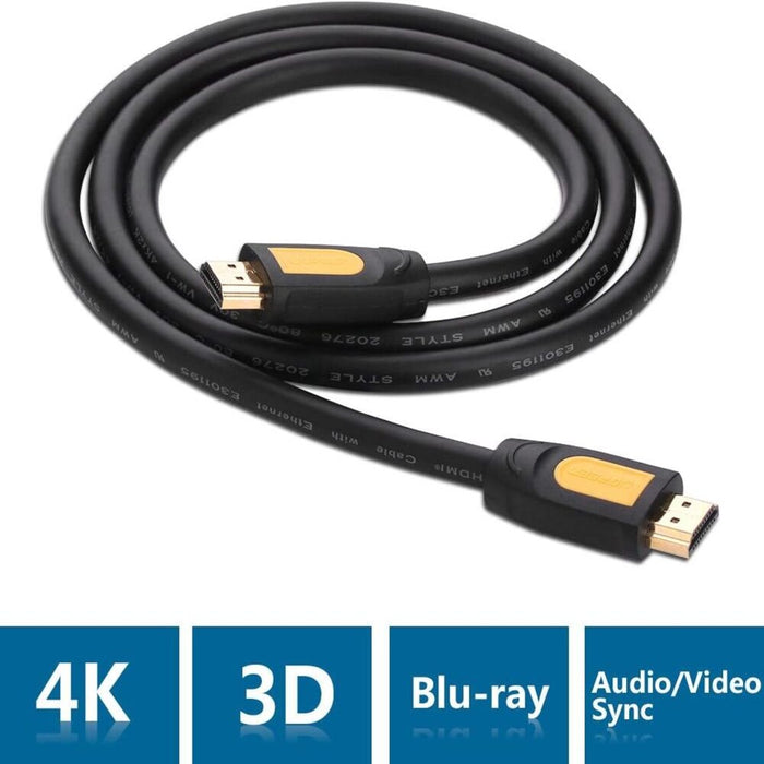 UGREEN 5m Hdmi 1.4 Male To Male Round Cable 4k@30Hz -Yellow/Black (10167)