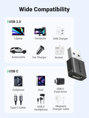 UGREEN 10Gbps USB to USB-C Adapter 3 Pack – Type-C Female to USB-A Male Fast Charge & Sync Converter (45299) TeckPot