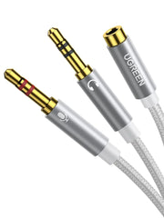 UGREEN 20CM Metal TRRS Female to Dual Male Audio PC Adapter Y Splitter 3.5mm Headphone Microphone Jack Converter Headset 10790 Ugreen