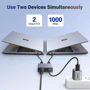 UGREEN 1 in 2 Out Ethernet Splitter 1000Mbps Aluminum Gigabit Network LAN Adapter USB C Charging Cat8 Cat7 Cat6 RJ45 (45311) Ugreen