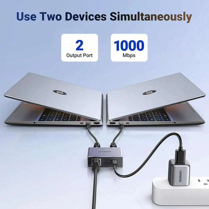 UGREEN 1 in 2 Out Ethernet Splitter 1000Mbps Aluminum Gigabit Network LAN Adapter USB C Charging Cat8 Cat7 Cat6 RJ45 (45311) Ugreen