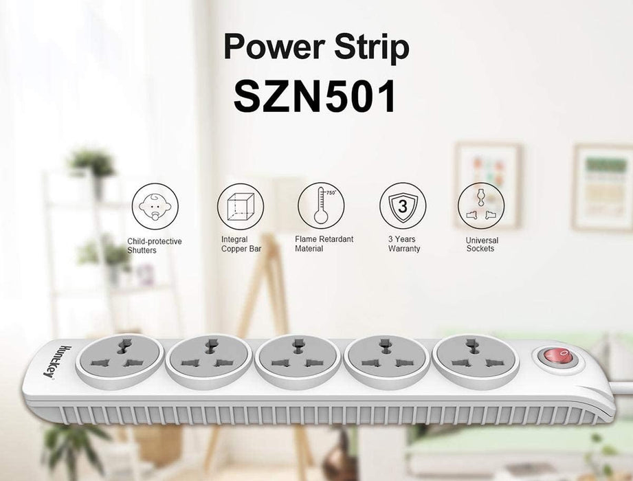 Huntkey Szn501 5 Outlets Power Extension Cord 2m Surge Protector Universal Power Strip(White)