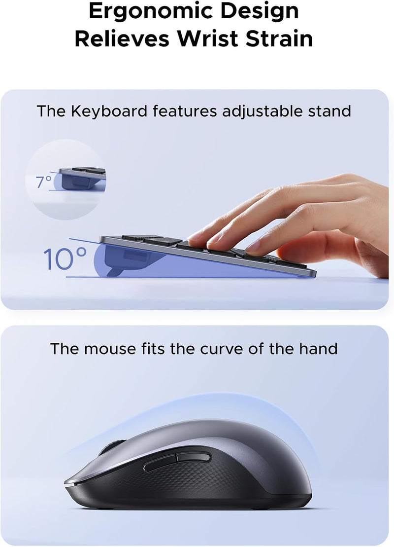 UGREEN 85513 Bluetooth keyboard and mouse combo ergonomic design relieves wrist strain