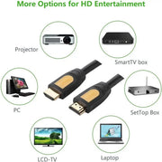 UGREEN 3M HDMI 1.4 Cable Male to Male High Speed Round 1080P Full HD 3D Gold-Plated TV Monitor Projector PS3 Xbox Yellow 10130 Ugreen
