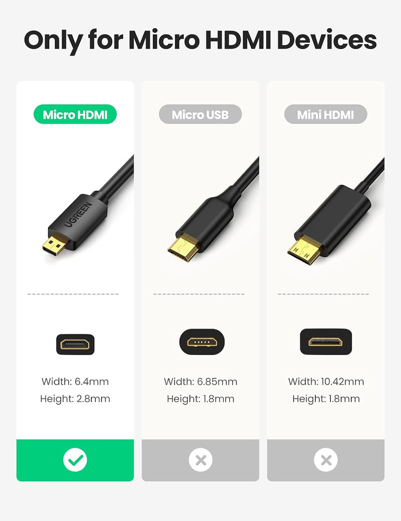 UGREEN 30148 1m micro HDMI to HDMI cable, 4K60, only for micro HDMI devices