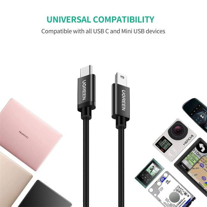 UGREEN USB C to Mini USB Cable 1M Male to Male Digital Camera MP3 Player Mini B USB Device Connector Type-C Cable (50445)