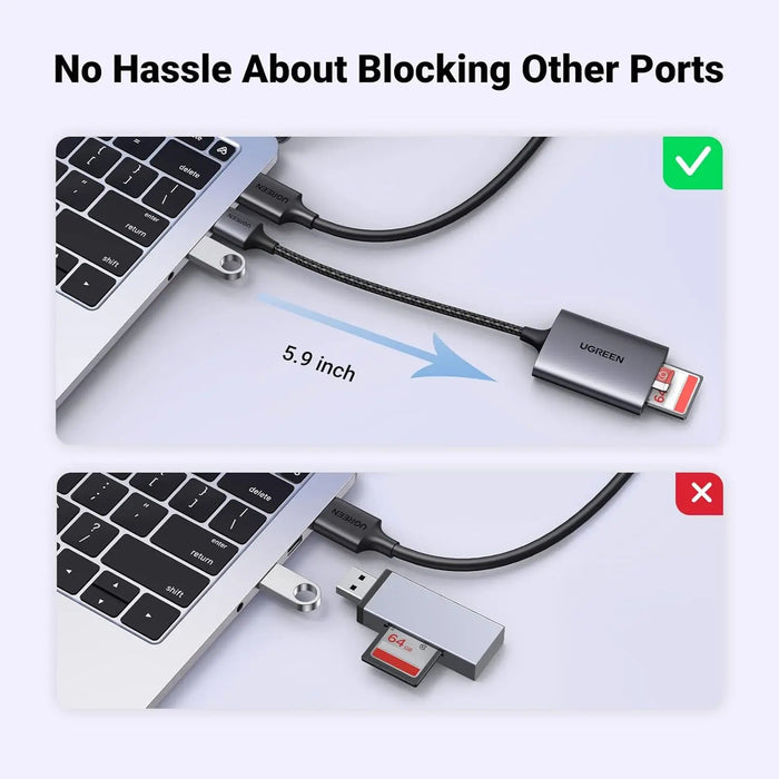 UGREEN USB 3.0 Card Reader 2-in-1 SD TF Micro SD SDHC SDXC MMC Aluminum Case Memory Card Reader PC Laptop 80887