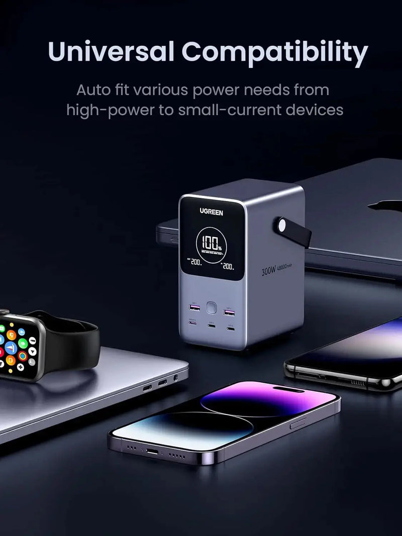 UGREEN 300W 48000mAh Portable Charger Power Bank Smart Digital Display Lighting SOS 153Wh 5 Port USB C Outdoor (25286) Ugreen