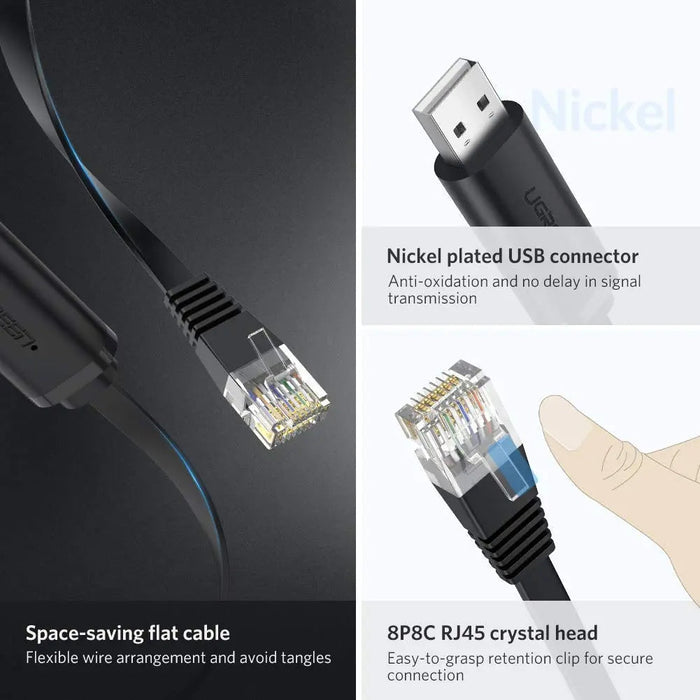 UGREEN USB Console Cable 3M USB 2.0 to RJ45 RS232 FTDI Chip Plug Play PC Laptop Windows Mac OS Linux Network (60813)