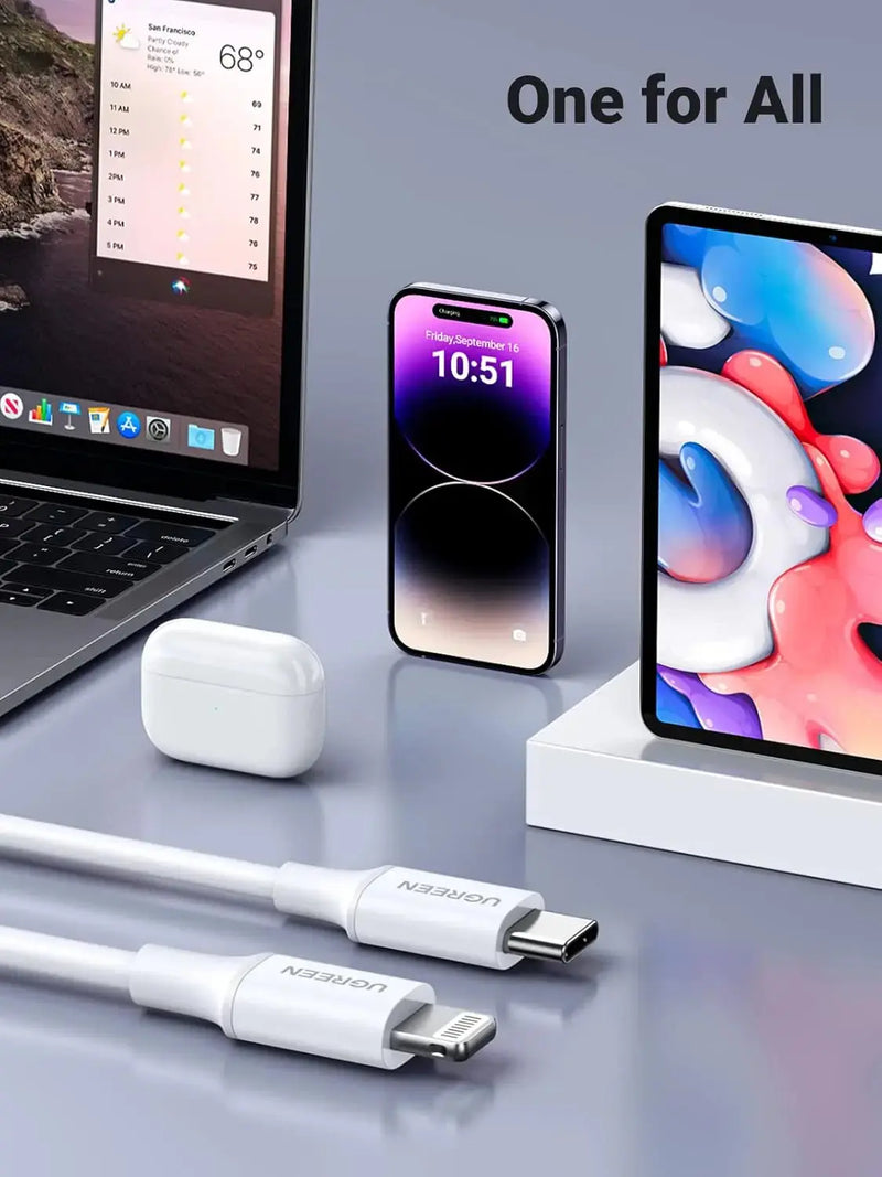 UGREEN USB-C to Lightning Cable 1M MFi-Certified PD Charging Rubber Shell iPhone Xs Max XR X 8 iPad Pro Air MacBook (10493) Ugreen