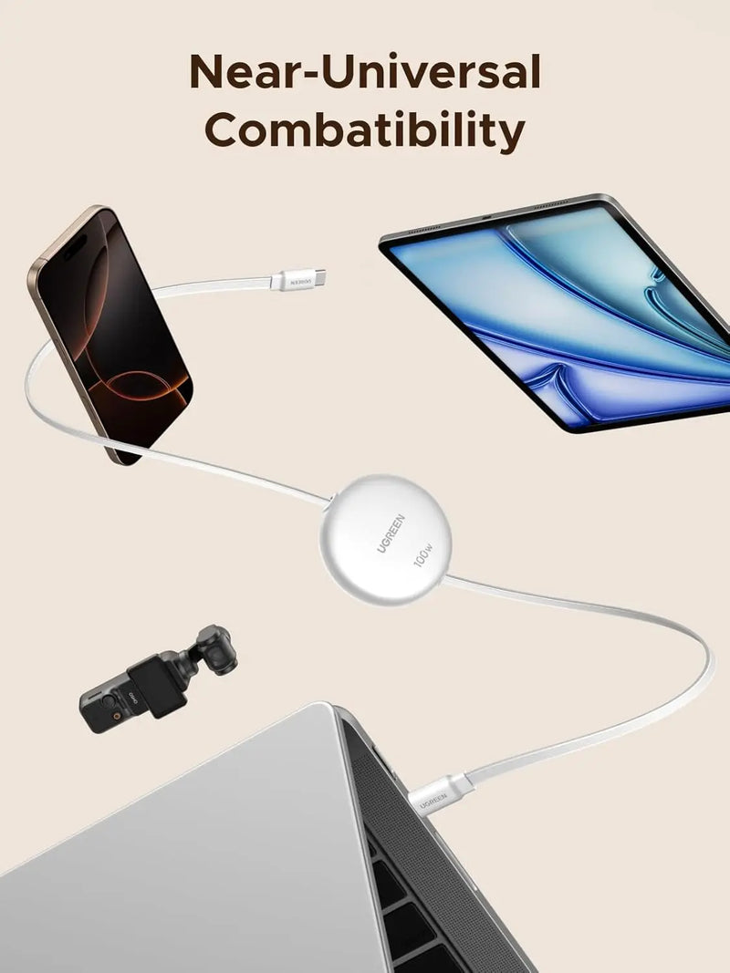 UGREEN Nexode 1m 100W Retractable USB-C to USB-C PD Fast Charging Cable | Adjustable Length Cable with Power Delivery & Data Sync for Phones, Laptops & Tablets( 95673 ) TeckPot