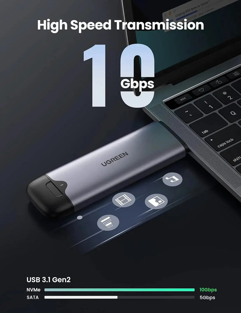 UGREEN M.2 NVMe SSD Enclosure 2-in-1 USB-C USB-A 10Gbps USB 3.1 Gen 2 Tool-Free M B&M Key 2242 2280 External Case (70532) Ugreen