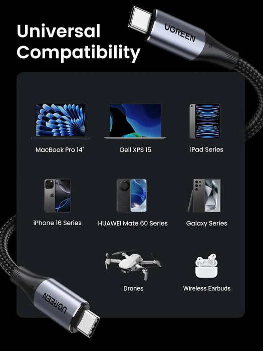 UGREEN USB-C 3.1 Gen 2 Cable 1M 100W PD 10Gbps 4K 60Hz Video Audio Thunderbolt 3 MacBook iPad Samsung Galaxy (80150) Ugreen