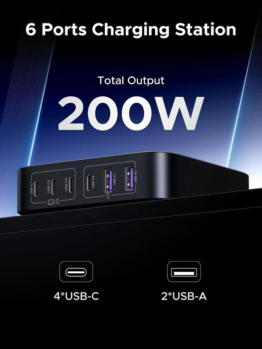UGREEN Nexode 200W 6-Port GaN II USB-C PD Fast Charger Desktop Station 4 USB-C 2 USB-A MacBook iPad iPhone Galaxy (40914) Ugreen