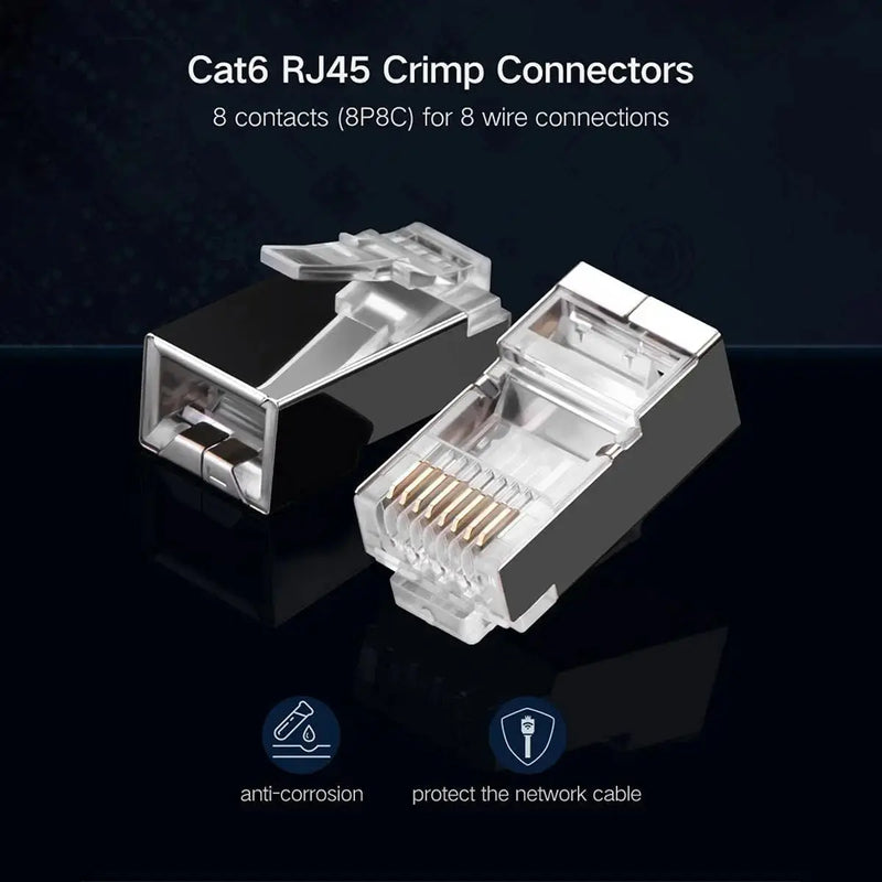 UGREEN Cat 6 Shielded RJ45 Connectors 100-Pack Crystal Head Plugs Gold Plated STP Network Cable Ends Ethernet LAN (50248) Ugreen
