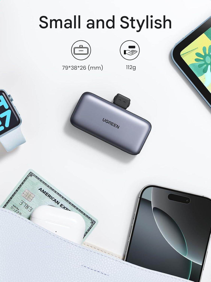 UGREEN PB503 35338 5000mAh 22.5W mini power bank with built-in USB-C small and stylish