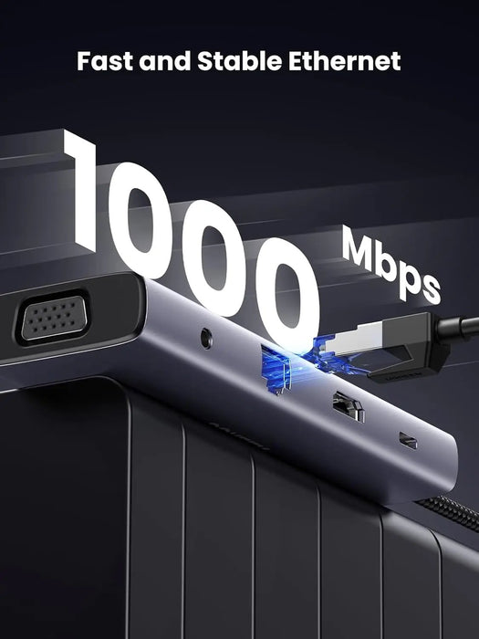 UGREEN 10-in-1 USB-C Docking Station 4K HDMI VGA Dual Monitor 1Gbps Ethernet 100W PD 3x USB 3.0 SD/TF Audio Laptop Tablet 15601 Ugreen