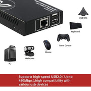 AV Access HDEX80-KVM HDMI USB KVM Extender, 260ft/80M, 1080P@60Hz over Cat5e/6, 2 Ports USB2.0, No signal Loss and Latency, With PoE and Auto EQ management. AV Access