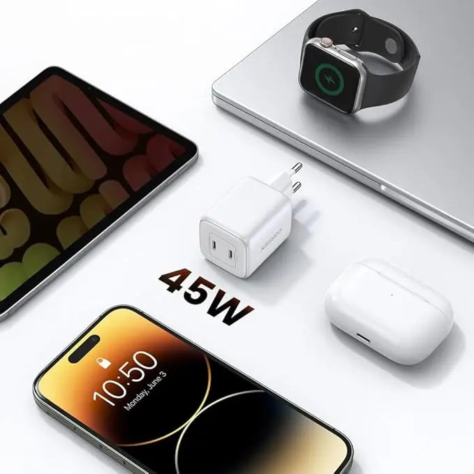 Ugreen Nexode 45W Dual USB-C PD GaN Charger, White (15327/EU) TeckPot