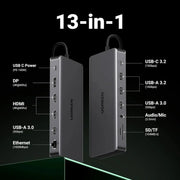 UGREEN 13-in-1 USB-C Hub Triple Display Docking Station 4K HDMI DP 100W PD 10Gbps Ethernet SD TF MacBook Windows 15978 Ugreen