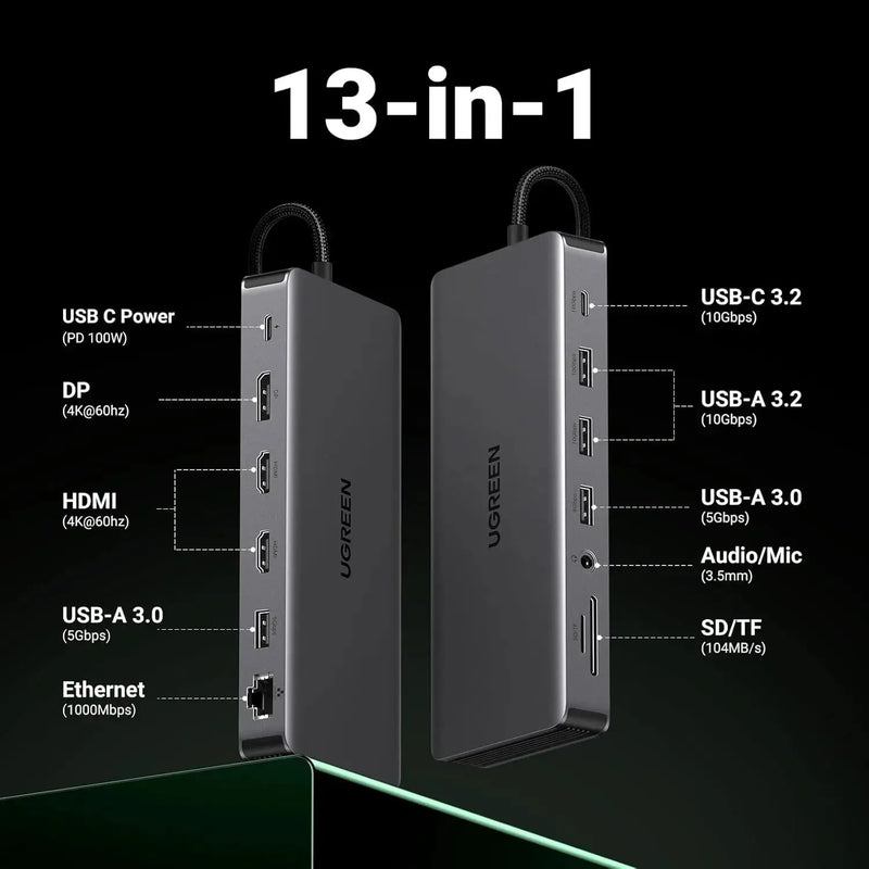 UGREEN 13-in-1 USB-C Hub Triple Display Docking Station 4K HDMI DP 100W PD 10Gbps Ethernet SD TF MacBook Windows 15978 Ugreen