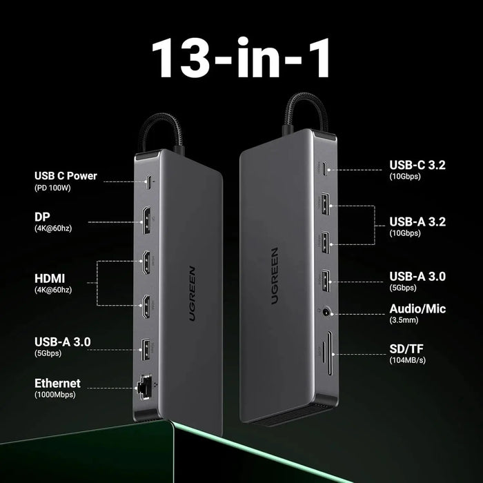 UGREEN 13-in-1 USB-C Hub Triple Display Docking Station 4K HDMI DP 100W PD 10Gbps Ethernet SD TF MacBook Windows 15978 Ugreen